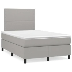 vidaXL Box spring postelja z vzmetnico LED sv. siva 120x190 cm blago