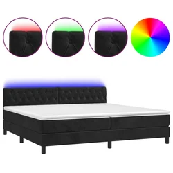 Vidaxl Box spring postelja z vzmetnico LED črna 200x200 cm žamet