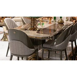 Casa Padrino Luxury Dining Table Gray/Brown/Gold - Rectangular Luxury Kitchen Table - Dining Room Furniture - Luxury Furniture