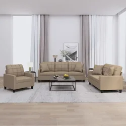 3-dijelni set sofa s jastucima boja cappuccina od umjetne kože