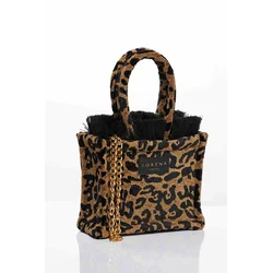 Sorena Handmade Ženska mini tote torba Leopard velvet, Braon