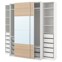 PAX / MEHAMN/AULI Garderober, bela dvostrano/belo b. im. hrastovine ogledalo, 250x66x236 cm