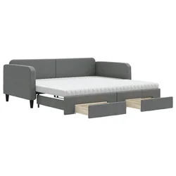 Vidaxl Izvlečna dnevna postelja s predali temno siva 100x200 cm blago