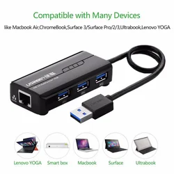 UGREEN 20265 USB HUB 3X USB 3.0 3 GIGABIT MREŽA