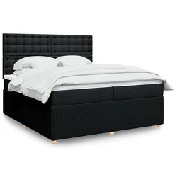 VIDAXL Box spring postelja z vzmetnico črn 200x200 cm blago