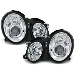 OEM Kristalni farovi Angel Eyes Mercedes CLK W208 (97-02), Hrom