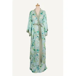Ženski kimono Athena, Dugi,Svetloplavo-maslinasti