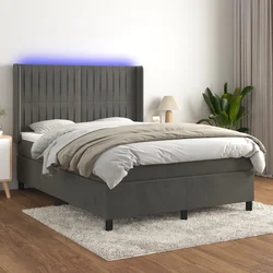 vidaXL Box spring postelja z vzmetnico LED temno siva 140x200 cm žamet