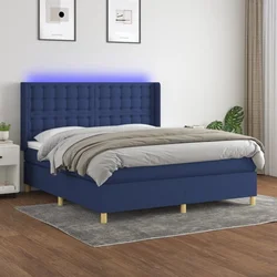 Greatstore Box spring postelja z vzmetnico LED modra 180x200 cm blago