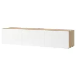 BESTA TV stalaža s vratima, belo b. im. hrastovine/Selsviken v. sjaj bela, 180x42x38 cm
