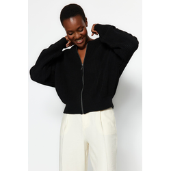 Trendyol Black Bomber Collar Knitwear Cardigan