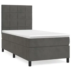 Vidaxl Box spring postelja z vzmetnico temno siva 90x200 cm žamet