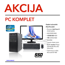 AKCIJA PC KOMPLET računalnik + monitor 21,5 + tipkovnica in miška