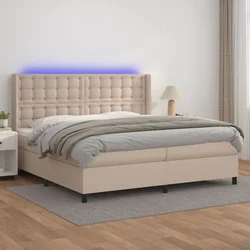 Vidaxl Box spring postelja vzmetnico LED kapučino 200x200 cm um. usnje