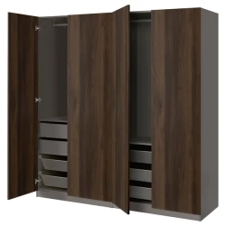 PAX / STORKLINTA Kombinacija garderobera, tamnosiva/tamnosmeđa im. bajcovane hrastovine, 200x66x201 cm