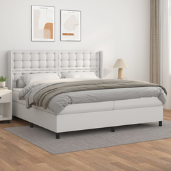 vidaXL Box spring postelja z vzmetnico bela 200x200 cm umetno usnje
