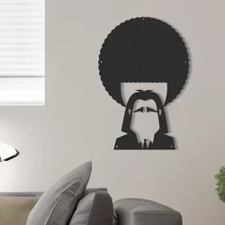 WallXpert metalni zidni ukras RT-NMD-010, silueta muškarca sa afro frizurom i brkovima, 58,5 x 41 cm, crni