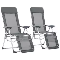 VIDAXL zložljiv stol za kampiranje z naslonjalom za noge (2 kosa), siv