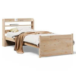 Vidaxl Posteljni okvir z vzglavjem 90x200 cm trdna borovina