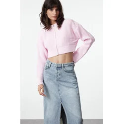 Trendyol Pink Crop Wadding Detailed Knitwear Cardigan