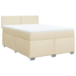 Vidaxl Box spring postelja z vzmetnico krem 140x190 cm blago