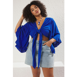 Trendyol Curve Indigo Crinkle Beachwear Plus Size Blouse