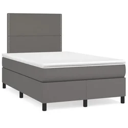 Vidaxl Box spring postelja z vzmetnico siv 120x200 cm umetno usnje