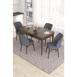 Hanah Home trpezarijski set Eva, sto na razvlačenje i 4 stolice, ploča u dekoru drveta Baroque, dimno siva tkanina Babyface