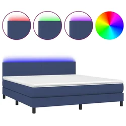 Vidaxl Box spring postelja z vzmetnico LED modra 180x200 cm blago