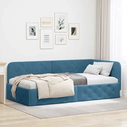 Kutni okvir kreveta Plava 90 x 200 cm Baršun