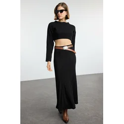 Trendyol Black Plain Stitch Detailed Maxi Flexible Skirt