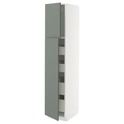 METOD / MAXIMERA Vis.el. s 2 vrata/4 fioke, bela/Nickebo mat sivozelena, 40x60x200 cm