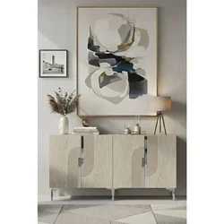 Hanah Home komoda Meyra 180, 180 cm, bela / travertin / srebrna