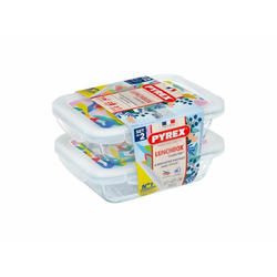 KOMPLET PRAVOKOTNIH KOZARCEV PYREX 2X0,8L, STEKLO