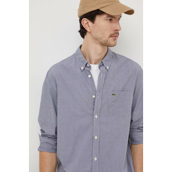 Pamučna košulja Lacoste za muškarce, boja: tamno plava, regular, s button-down ovratnikom