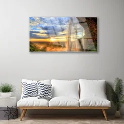 tulup.si Steklena slika Slap landscape vode 125x50 cm 4 obešalnika