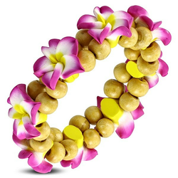 Stretch Fimo bracelet - pink flowers and beads