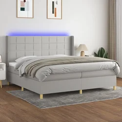shumee Box spring postelja z vzmetnico LED sv. siva 200x200 cm blago