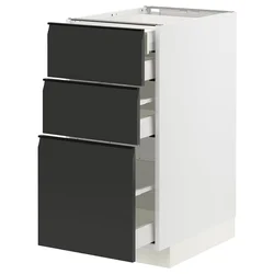 METOD / MAXIMERA Pod.elem.3front/2dnj/1srd/1vis.fiok, bela/Upplöv boja antracita, mat, 40x60 cm
