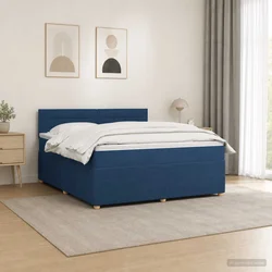 vidaXL Postelja boxspring z vzmetnico Modra 160 x 200 cm Blago