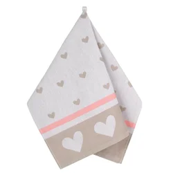 Kuhinjska brisača 1 kos - 50x70 cm - Heart pink, bež
