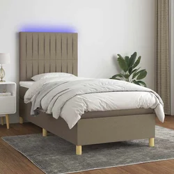 Greatstore Box spring postelja z vzmetnico LED taupe 90x200 cm blago
