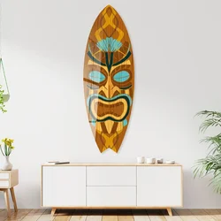 WallXpert dekorativna daska za surf od pleksiglasa Mvsf57L, tiki maska na drvenoj teksturi, 50 x 100 cm