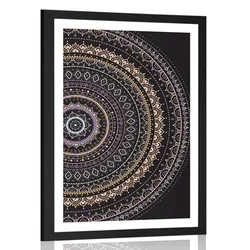 Plakat s paspartujem Mandala v vzorcu sonca v vijoličnih odtenkih - 20x30 white