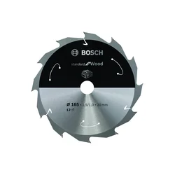 Bosch Standard za drvo list kružne testere za akumulatorske testere 165x1,5x20 T12 2608837684