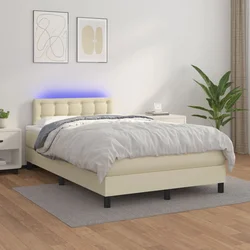 Krevet box spring s madracem LED krem 120x200cm od umjetne kože
