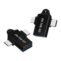OTG adapter Techsuit AluCoreX A15 3v1 USB-A v Micro-USB v USB-C, aluminij - črn