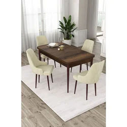 Hanah Home trpezarijski set Eta, sto na razvlačenje i 4 stolice, ploča u dekoru drveta Baroque, krem tkanina Babyface