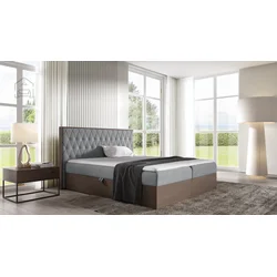 Boxspring postelja Wood 6 - 140x200 cm - temni hrast