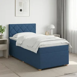 vidaXL Postelja boxspring z vzmetnico Modra 90 x 200 cm Blago